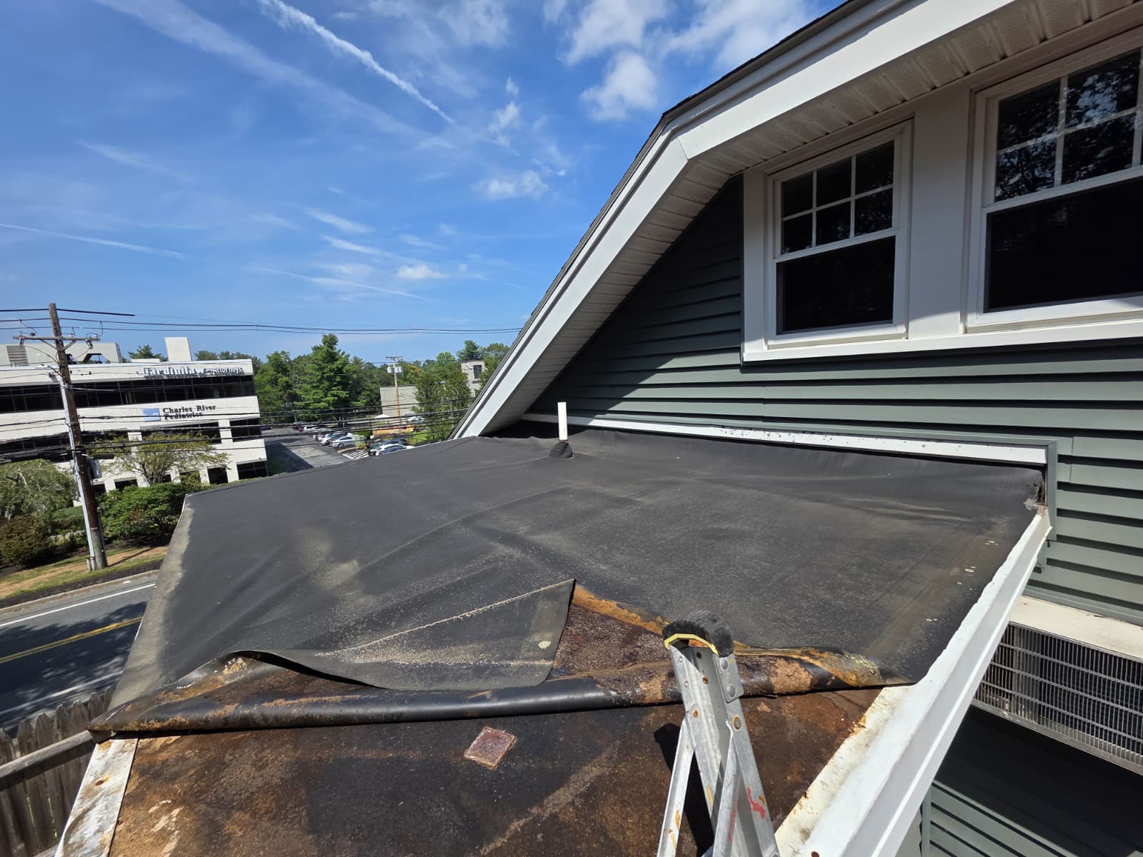Before Flat Roof in Framingham, MA - Rubber Roof to TPO Replacement